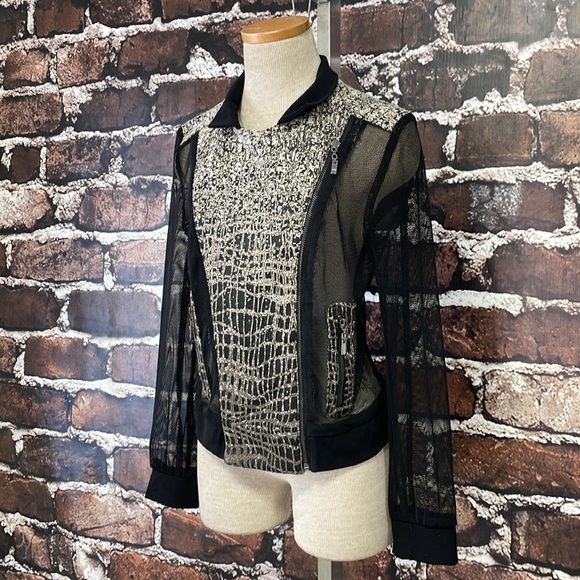 Alberto Makali Jacket Women's S Small Black Cream Snakeskin Mesh Zip Collar - Picture 6 of 14